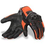 Oro Biker Motorbike Motorcycle Gloves, Premium Leather and Summer Mesh Hard Knuckle Touch Screen Motorbike Gloves Racing ATV Riding Gloves for Men (Large, Black/Fluorescent Orange)