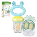 Haakaa Baby Fruit Food Feeder & Mini Freezer Nibble Tray Combo, Breastmilk Popsicle Molds for Baby Cooling Relief, BPA Free Silicone Feeder for Safe Infant Self Feeding, 4 Month+ (Blue)