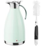 PYKAL Thermal Coffee Carafe with Lid - 68Oz / 2L Vacuum Insulated Pitcher for Hot Liquids - Stainless Steel Water or Tea Dispenser - Teapot Jug with Long Handle Brush - Green