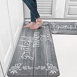 Enyhom Kitchen Mats Rug Set, 2pcs Anti Fatigue Standing Floor Carpets, PVC Foam Long Anti-slip Runner Rugs, Waterproof and Oil Resistant Kitchen Floor Rugs for Hallway Front Door Laundry Room