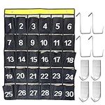 AFUNTA 30 Numbered Pockets Classroom Calculator Holder & Cell Phone Pockets Chart Organizer Hanging Door and Wall Storage Bag with 4 Adhesive Hooks / 4 Door Hooks - Navy