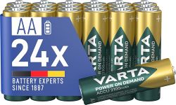 VARTA Power on Demand Ready2Use Pre-Charged AA Mignon (2100 mAh Ni-Mh Battery, Rechargeable without Memory Effect, Ready to Use) Pack of 24