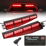 BooYu 32 LED Visor Emergency Strobe Light Bar w/Digital Display Controller, Interior Front Windshield Dash Mount Warning Strobe Flashing Lights for Police Firefighter Vehicles Trucks (Red, 2W/LEDs)