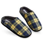 DUNLOP Mens Slippers, Comfy Memory Foam Slippers For Men, Warm Faux Sheepskin Slippers Mens, Indoor Outdoor Anti Slip House Shoes, Gifts For Men Teenage Boys (Navy/Mustard, numeric_11)