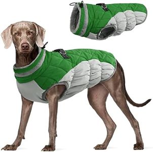 FUAMEY Warm Dog Jacket, Winter Coat with Padded Fleece, Reflective Vest, Built-in Harness, Waterproof Windproof Snow Jacket, Green, XXX-Large