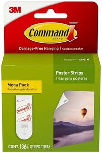 Command 17024-136ES Hanging, Indoor Use, 64, Decorate Damage-Free Small White Poster, 136 Strips, Count