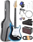 Leo Jaymz Beginner Electric Guitar Complete Kit with Portable Amp, Padded Gig Bag & Full Accessories, Maple Neck SSS Pickups (Blue-Black Fade)