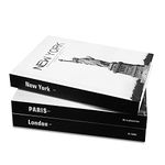 Eufrozy Decorative Books for Home Decor Set of 3, Black and White Faux Designer Books Decor for Coffee Table, Fashion Modern Hardcover Decoration Books with Blank Pages Shelf(Paris/New York/London)