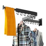 ER Foldable Aluminium Clothes Drying Hanger, Space-Saving, Collapsible Tri-Fold Design with 18 J-Hooks, Indoor/Outdoor Laundry Hanging Dry Rack, Wall Mounted Clothes Hanger/Rack (Black)