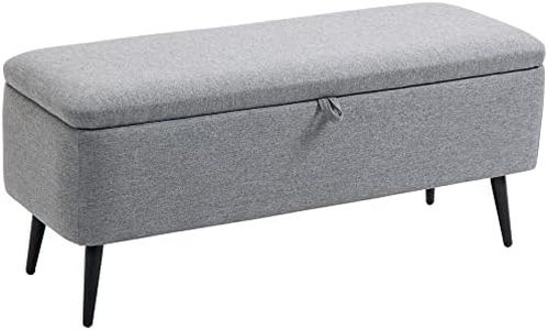 HOMCOM Banco de Almacenamiento Taburete de Almacenaje Tapizado en Lino con Tapa Abatible y Patas de Acero para Dormitorio Salón Entrada Carga 150 kg 101x38,5x44,5 cm Gris