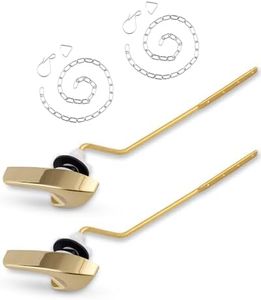 iFealClear Polished Gold Universal Toilet Tank Flush Lever Handle, Brass Side/Angle Mount Toilet Handle Compatible with Kohler K-GP30324-CP, Stainless Steel Flapper Chain 2 Pack