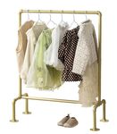 DOFURNILIM Industrial Kids Pipes Dress up Racks, Child Garment Racks, Kids Clothing Racks, Hanging Clothes Rod Storage Shelf Organizers Shelves Shelving, Gold Metal