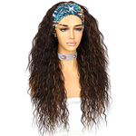 Sapphirewigs Curly Headband Wig Long Brown Synthetic Wig Loose Water Wave Headband Wigs for Women Glueless 150% Density 26 inch