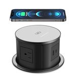 Pop Up Outlet with 15W Wireless Charger, 4 AC Outlets & PD 20W USB Fast Charging, 4.75 inch Desk Hole Power Grommet Connect 6FT Extension Cord for Office, Conference, Kitchen Use