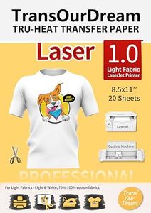 TransOurDream Heat Transfer Paper for LaserJet Printer (20 Sheets, 8.5x11, Laser 1.0) Printable HTV Heat Transfer Vinyl for T Shirts Iron on Transfers for Light Fabrics (TRANS-LAS1-L-20)