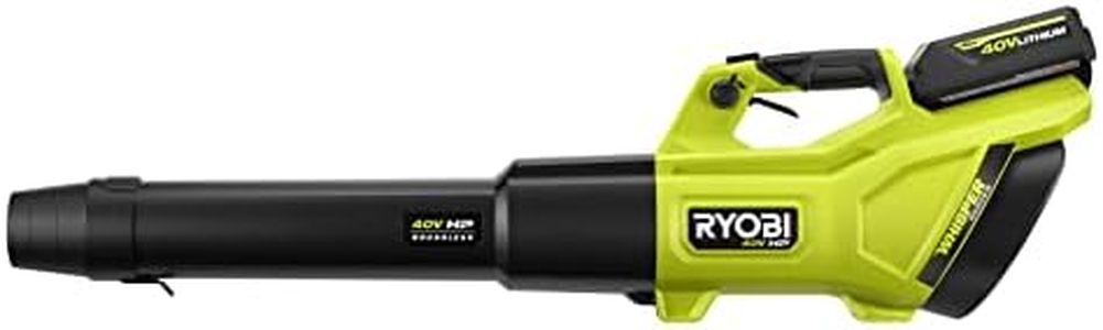 RYOBI 40V HP Brushless Whisper Series 155 MPH 600 CFM Cordless Battery Leaf Blower with 4.0 Ah Battery and Charger, Green, (RY404130)