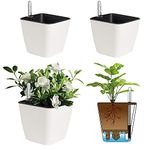 T4U 5.5 Inch Self Watering Planter with Water Level Indicator Pack of 3 - Matte White, Modern Decorative Plastic Planter Flower Pot for House Plants, Herbs, Aloe, African Violets, Succulents and More