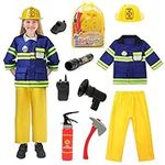 Cheerful Children Toys Kids Fireman Costume - 10 Pcs Set Fireman Fancy Dress Kids - Washable Firefighter Costume for Role Play - Kids Dress Up for Girls & Boys age 3-7 - Dressing Up Clothes For Girls