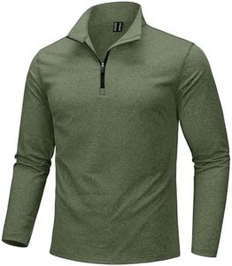 KEFITEVD Quarter Zip Pullover Men Fleece Lined Heather Long Sleeve Golf Shirts Midweight 1/4 Zip Sweatshirts Army Green M