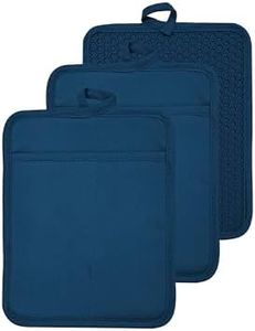 VEIKERY Oven Pot Holder with Pocket Cotton Heat Resistant Coaster Potholder Kitchen Hot Pad Oven Mitts for Cooking and Baking Square 7"x9" (Blue, Silicone)