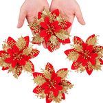 VR Creatives 6Pcs Christmas Poinsettias Flowers Decoration Artificial Flowers for Christmas Tree Ornaments Suitable for Home Christmas Decorations Xmas Tree Decorations Items Wreath Making