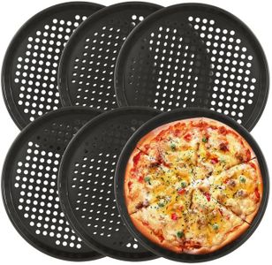 GBACHOOSE 6 Pack Pizza Tray, 12 inch Non Stick Pizza Trays with Holes, Carbon Steel Pizza Pan, Round Pizza Oven Tray for Home Kitchen Oven Baking, Black