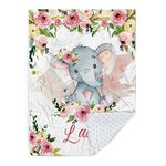 Personalized Baby Blanket for Girls, Custom Baby Blanket with Name, Soft Flannel with Double Layer Dotted Backing, Receiving Swaddle Blanket Suitable for Infants and Toddler, Elephant Floral(47”x60)