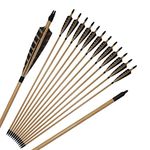 32Inch Wooden Arrow Practice Hunting Arrows with 5" Turkey Natural Feather for Compound & Recurve Bow (peltate, 12 Pack)