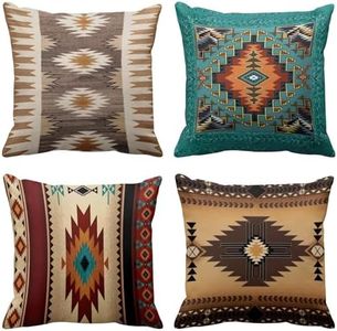 Emvency Set of 4 Throw Pillow Covers Tribal Western Geometric Colorful Nature Color Patterns Turquoise Orange Decorative Pillow Cases Home Decor Square 16x16 Inches Pillowcases