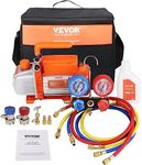 VEVOR 3.5 CFM AC Vacuum Pump and Gauge Set, Single Stage Rotary Vane HVAC Air Vacuum Pump A/C Refrigerant Kit Manifold Gauge Set, with Three-Color Hose Carry Bag, Applicable to R134a, R410a