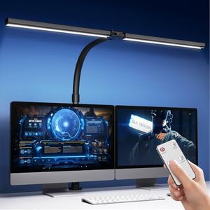 Tyonto 1300LM Lampada Da Scrivania A 24W Doppia Testa 80CM LED Dimmerabile Con Telecomandocon Morsetto Per Monitor,Lampada Da Tavolo A Luce Diurna Per Ufficio A Casa Braccio Orientabile Da Tavolo