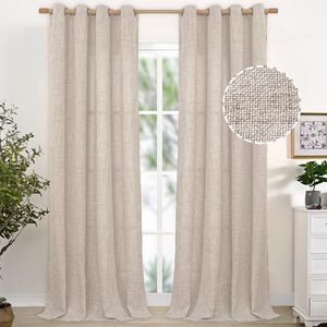 YoungsTex Natural Linen Curtains 95 Inches Long 2 Panels Living Room Bronze Grommet Textured Window Drapes Floor Length for Dining Room Bedroom Light Filtering, 52 X 95 Inch