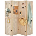 COSTWAY 4 Panel Folding Room Divider with Pegboard Display, Wooden Wall Privacy Screen Protector, Home Living Room Bedroom Hinged Paravent Partition Separator