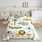 Feelyou Wild Animals Comforter Set Safari Animals Print Comforter for Boys Girls Teens Cute Hippo Crocodile Lion Bedding Set Kids Cartoon Elephant Giraffe Duvet Set Room Decor Quilt Set Queen Size