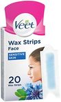 Veet Easy Gel Cold Wax Strips, Hair Removal, Face, Sensitive Skin, 20 Strips each, 4 Finish Wipes