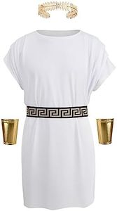 maxToonrain Costume romano da uomo, unisex, costume Toga con tunica e accessori da dea greca, per feste in maschera (bianco, XL)