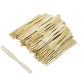 200 Pack Bamboo Forks, BetterJonny Disposable Cutlery Forks Two Prongs Skewers Blunt End Toothpicks Mini Food Picks for Party, Banquet, Buffet, Catering, and Daily Life