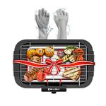 EVIZIA Barbeque Grill Electric Smokeless Indoor Outdoor Grill Portable Adjustable Temperature Control 2000W - Black (TOMdoxx-BBQ With Silicon gloves)