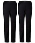 M1427 New Ladies Stretch Trousers Pack of 2 Straight Leg Stretch Ribbed Trousers Black Size 8-26 (12, Black Regular)