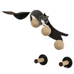 PawHut 4 Piece Wall Mounted Cat Shelves, Cat-Shaped Platform with Three Scratching Balls, Cat Wall Furniture with Scratching Posts - Brown