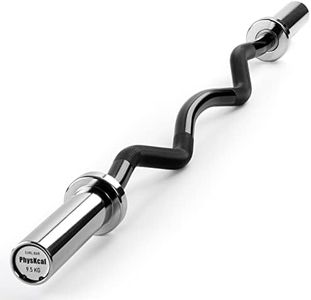 PhysKcal EZ Curl Bar, 119 cm Super EZ Barre d'haltérophilie pour disques de poids standard de 5,1 cm, excellente pour gagner des biceps et triceps, chrome et noir