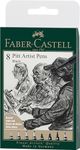 Faber-Castell Art & Graphic Pitt Artist Pen India Ink Pen, Black, Wallet Of 8, For Art, Craft, Drawing, Sketching, Home, School, University, Colouring