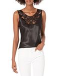 Cinema Etoile Women's Charmeuse Camisole with Medallion Lace, Black, Medium