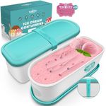 Walfos Ice Cream Containers - 1.6 Quart, Reusable Homemade Ice Cream Tubs with Lids, Stackable Freezer Storage Container for Yogurt, Sorbet, Gelato, Bonus 2 Bands, 12 Stickers, Teal