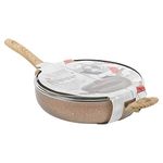 URBN-CHEF 28cm Deep Saute Pan Lidded Non Stick Ceramic Coated Induction Pot Cooking Frying (Rose Gold)