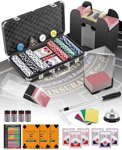 Proshine Casino Set Blackjack Game Combo Set: Card Shuffler, 300pcs Poker Chips, Casino Felt, Card Shoe, Chip Rake, Discard Tray, Playing Cards*8, Bell, Dice, Cut Cards, Casino Buttons