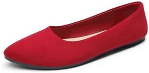 DREAM PAIRS Women's Flats Comfortable Slip On Business Casual Suede Ballet Flats Soft Pointed Toe Dress Shoes,Size 5,Red,DWUMFA2506