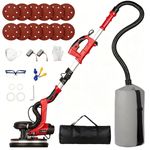 Cutforge Drywall Sander - 1050W Wall Sander with Vacuum Auto Dust Collection LED Light 7 Speeds Foldable Extendable Electric Drywall Sander for Walls Popcorn Ceiling, 12 Pcs Sanding Discs,Red