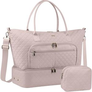 HOTOR Travel Duffle Bag for Women - Carry on Bag with Toiletry Pouch & Shoe Compartment, Large Overnight Weekender Bags for Gym, Business Trips, Sports and Hospital, Pink, 17.3" x 7.9" x 13.4"