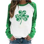 luoluoluo Women's Long Sleeve Sweatshirts ST. Patrick's Day T-Shirt Ireland Irish Clover Shamrock Blouses Casual Tops Long Sleeve Tshirts Colour Block Pullover Ladies Lightweight Jumpers Plus Size